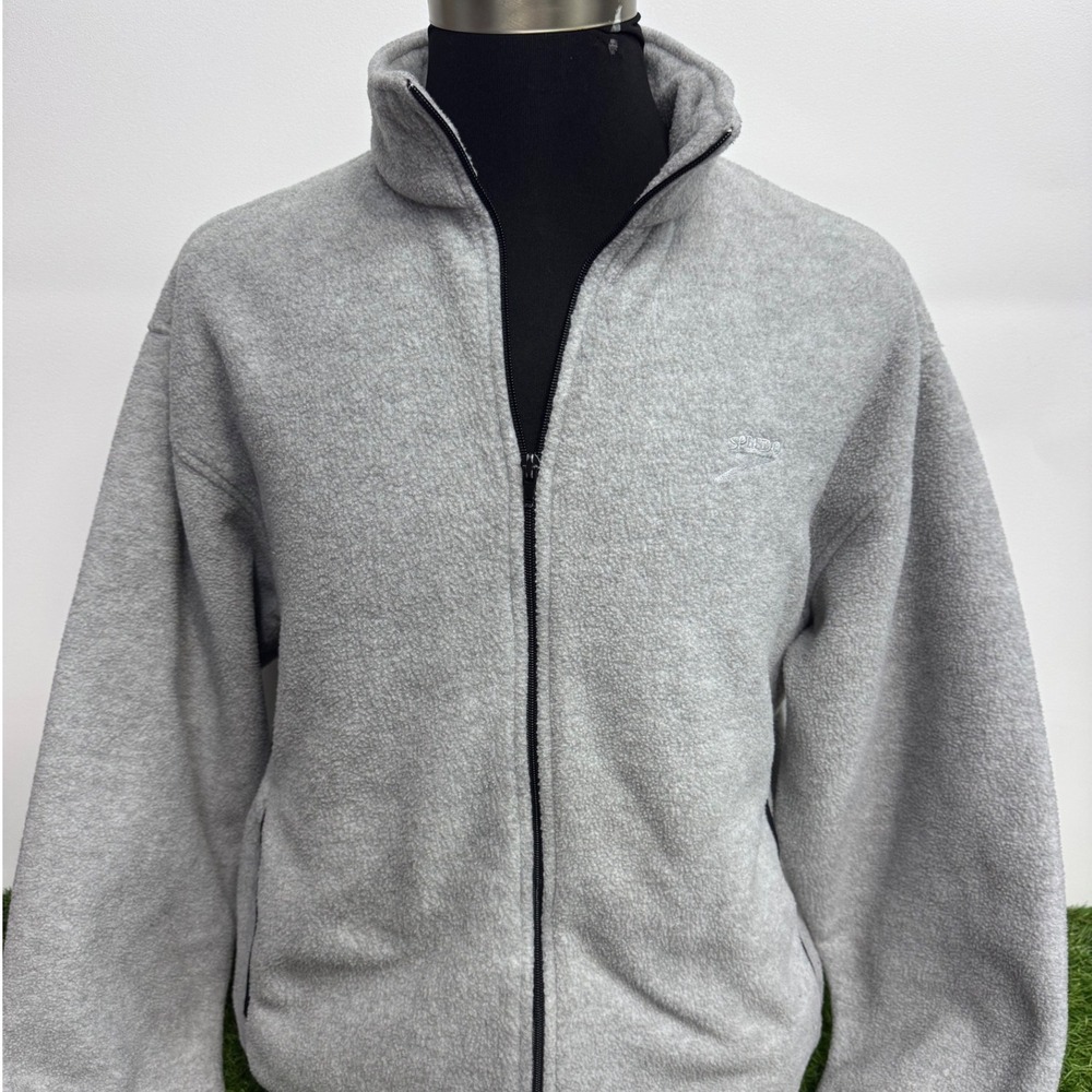 Speedo Fleece Jacket Women L Gray Full Zip Mock Neck